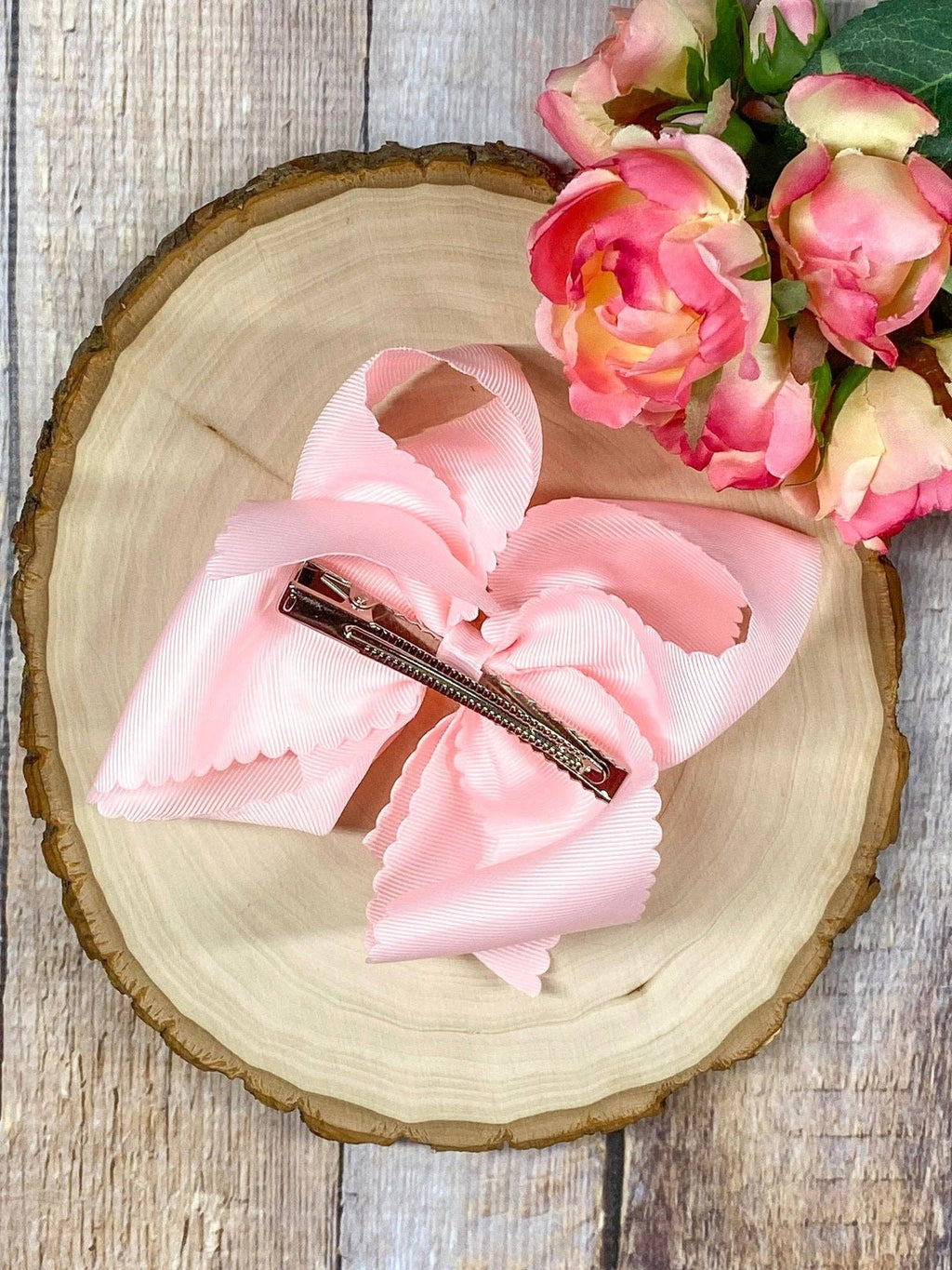 5.5" Oversize Scalloped Hair Bow | Clip or Headband: Black / Clip
