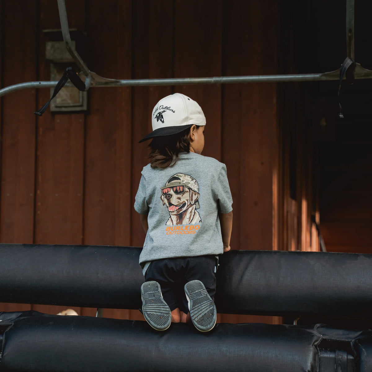 Burlebo Youth Short Sleeve Tee - Mallard Camo Dog - Dark Heather Grey