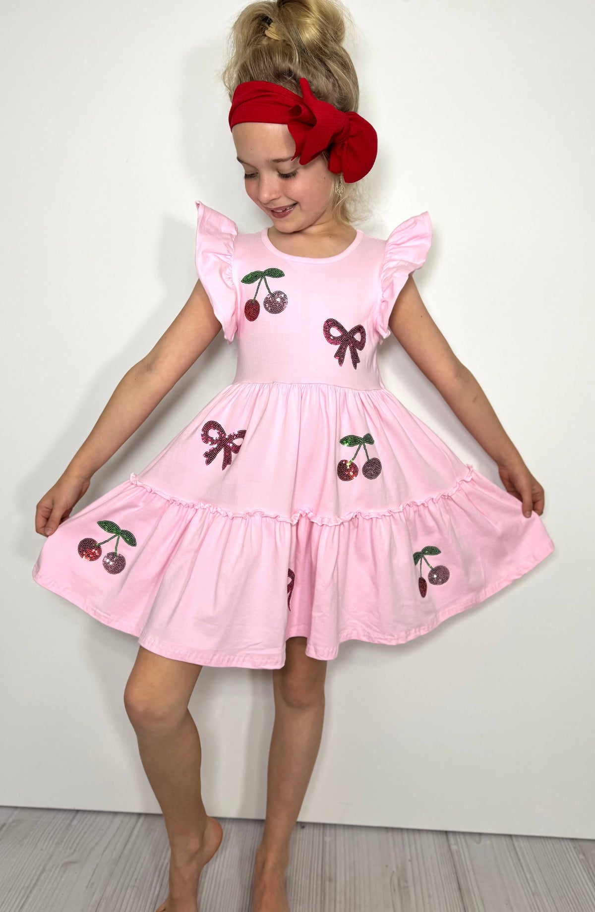 Cherry Sequin Girls Dress
