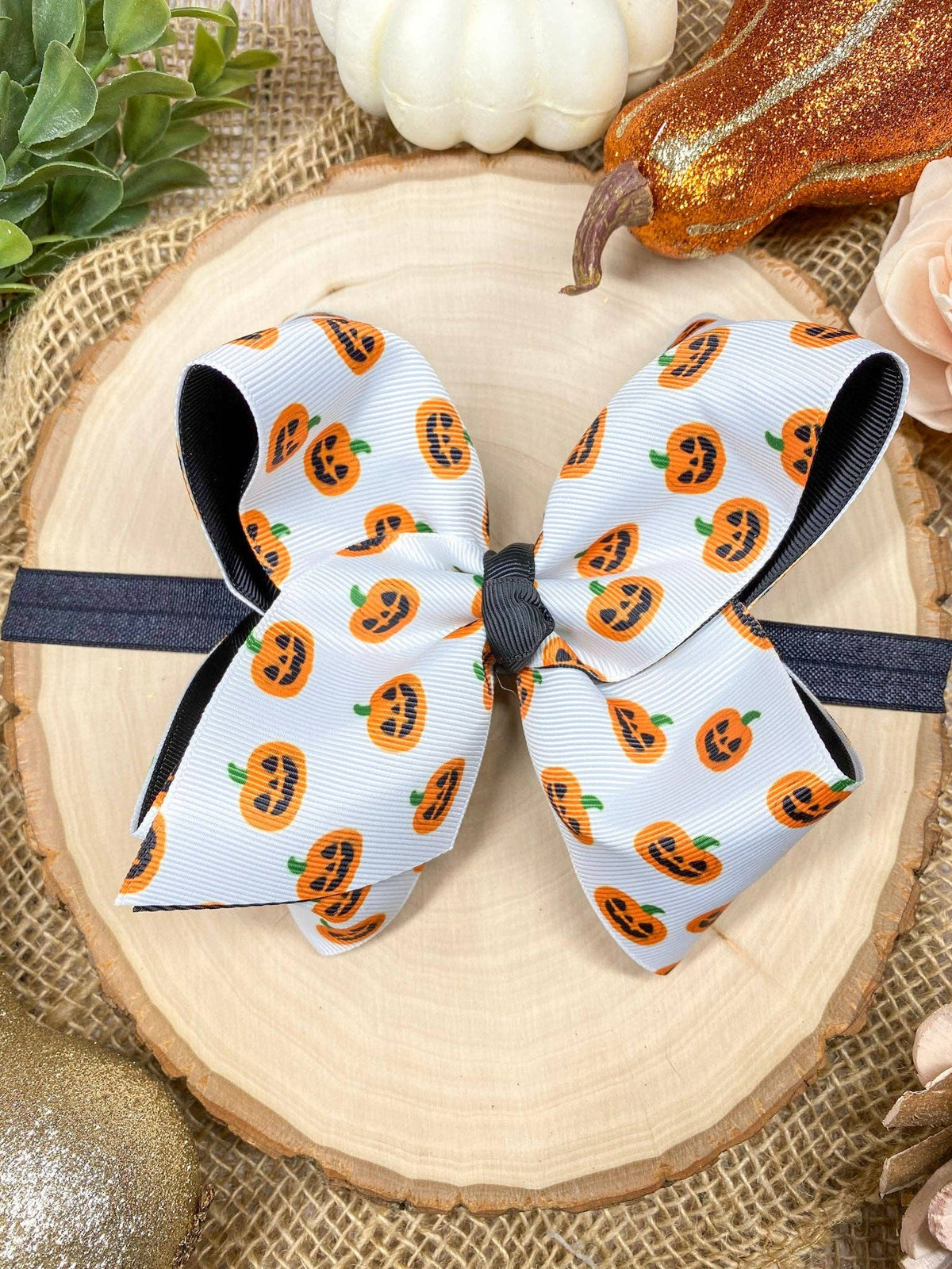 Jack-O-Lantern Hair Bow | Halloween Hair Bow | Clip or Headband: Hair Bow on Clip