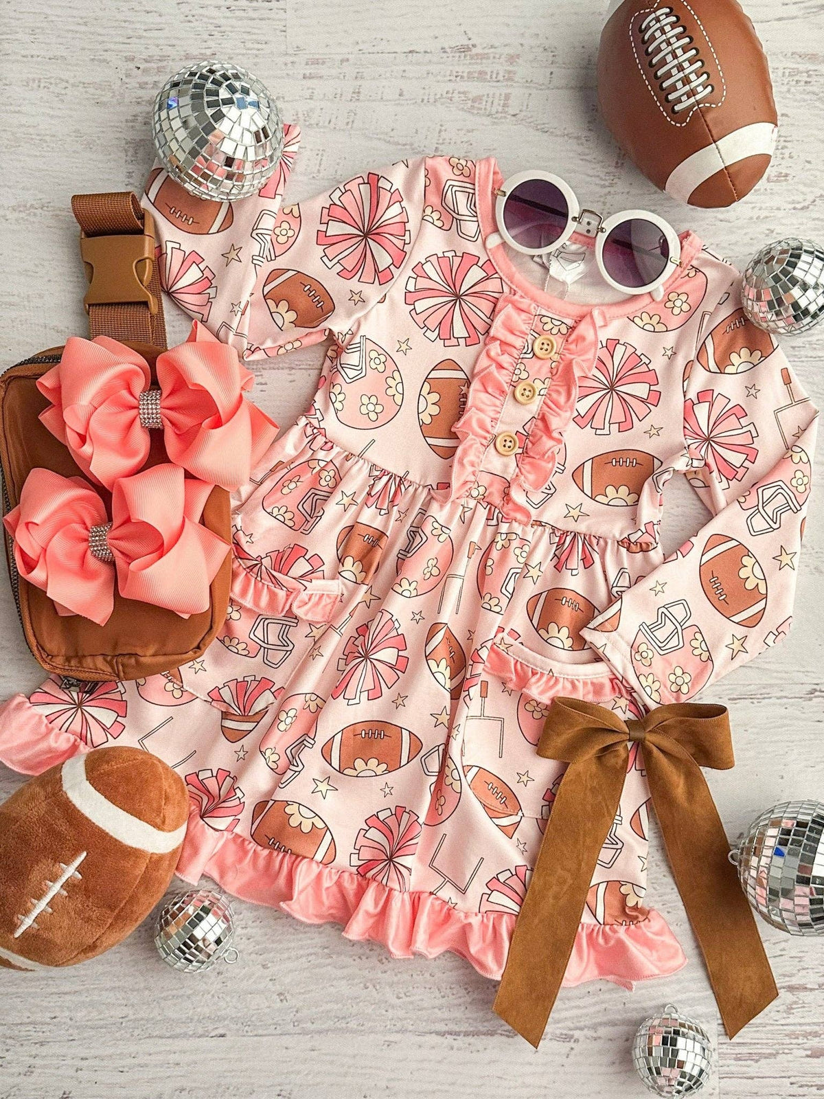 Pink Footballs & Pom Poms Twirl Dress