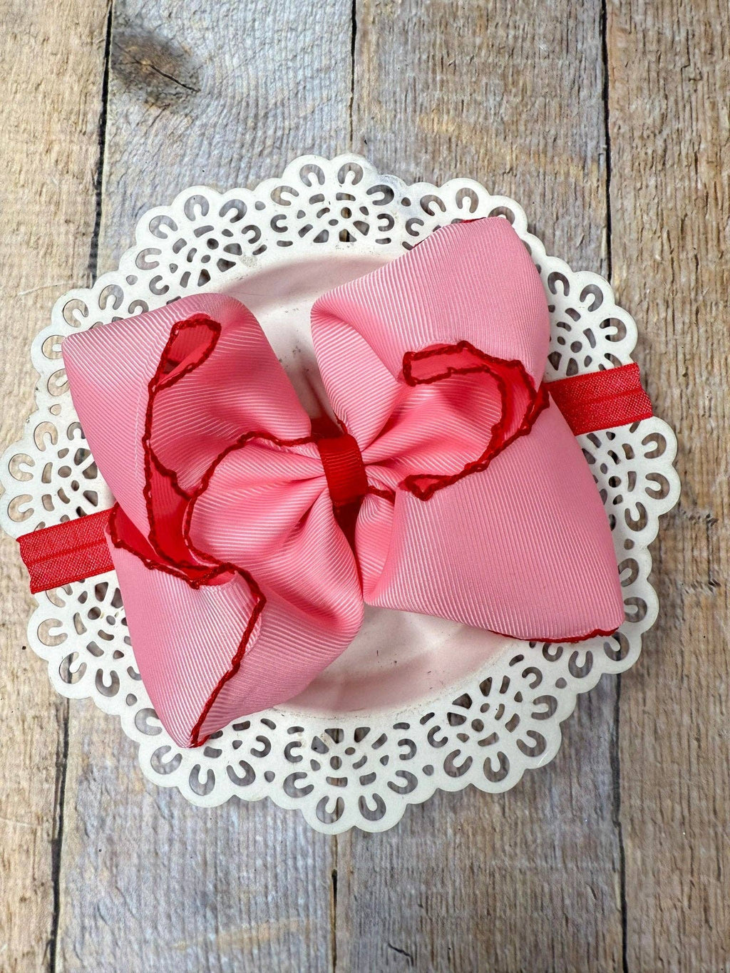 5" Classic Moonstitch Boutique Bows Girls Hair Accessories | Clip or Headband: White with Sky Blue Moonstitch / Hair Bow on Clip