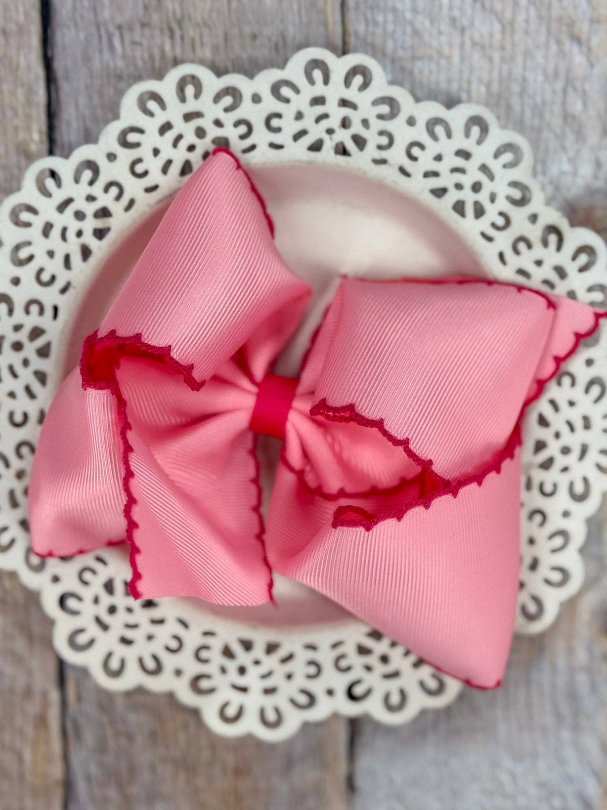 5" Classic Moonstitch Boutique Bows Girls Hair Accessories | Clip or Headband: White with Sky Blue Moonstitch / Hair Bow on Clip