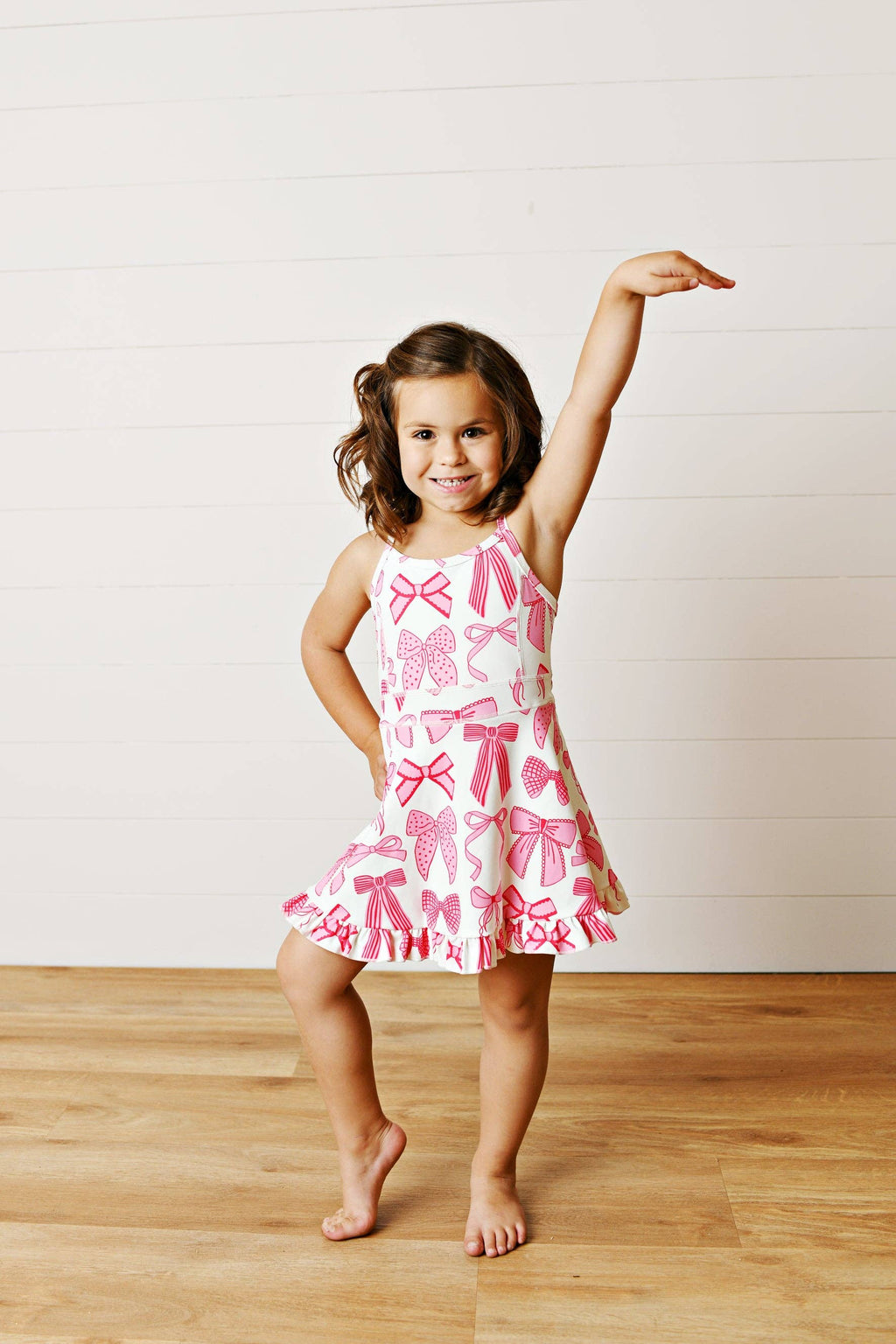 Girls White & Pink Bow Athletic Active Sport Ruffle Dress