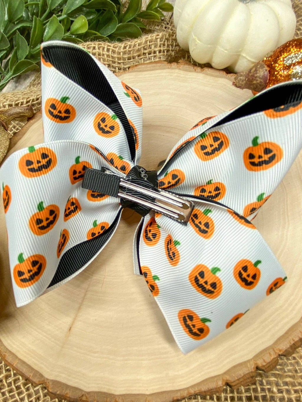 Jack-O-Lantern Hair Bow | Halloween Hair Bow | Clip or Headband: Hair Bow on Clip
