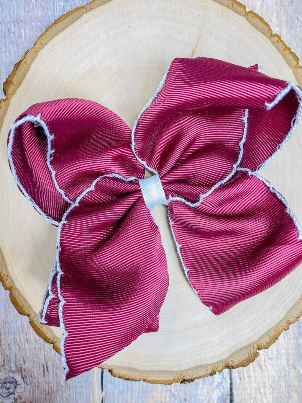 5" Classic Moonstitch Boutique Bows Girls Hair Accessories | Clip or Headband: White with Sky Blue Moonstitch / Hair Bow on Clip
