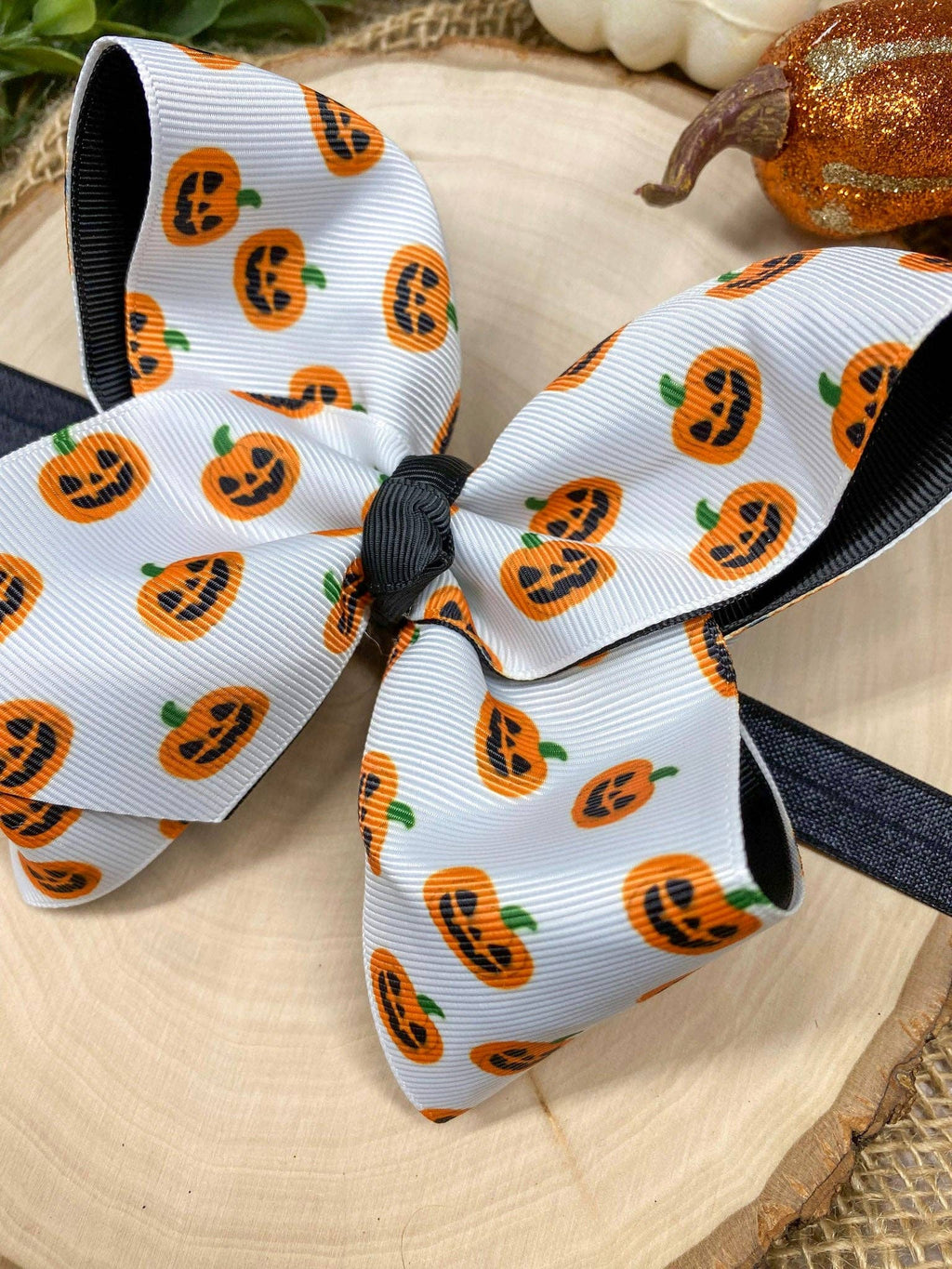 Jack-O-Lantern Hair Bow | Halloween Hair Bow | Clip or Headband: Hair Bow on Clip