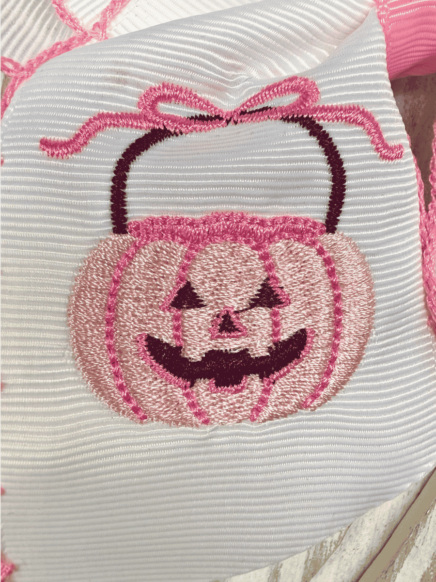 Pink Jack-O-Lantern Hair Bow | Halloween Bow | Clip or Headband: Hair Bow on Headband