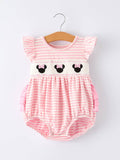 Stripe Girls Romper Bow Smocked Ruffle Sleeve