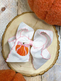 Coquette Pumpkin Embroidered Moonstitch Hair Bow | Clip or Headband: Clip