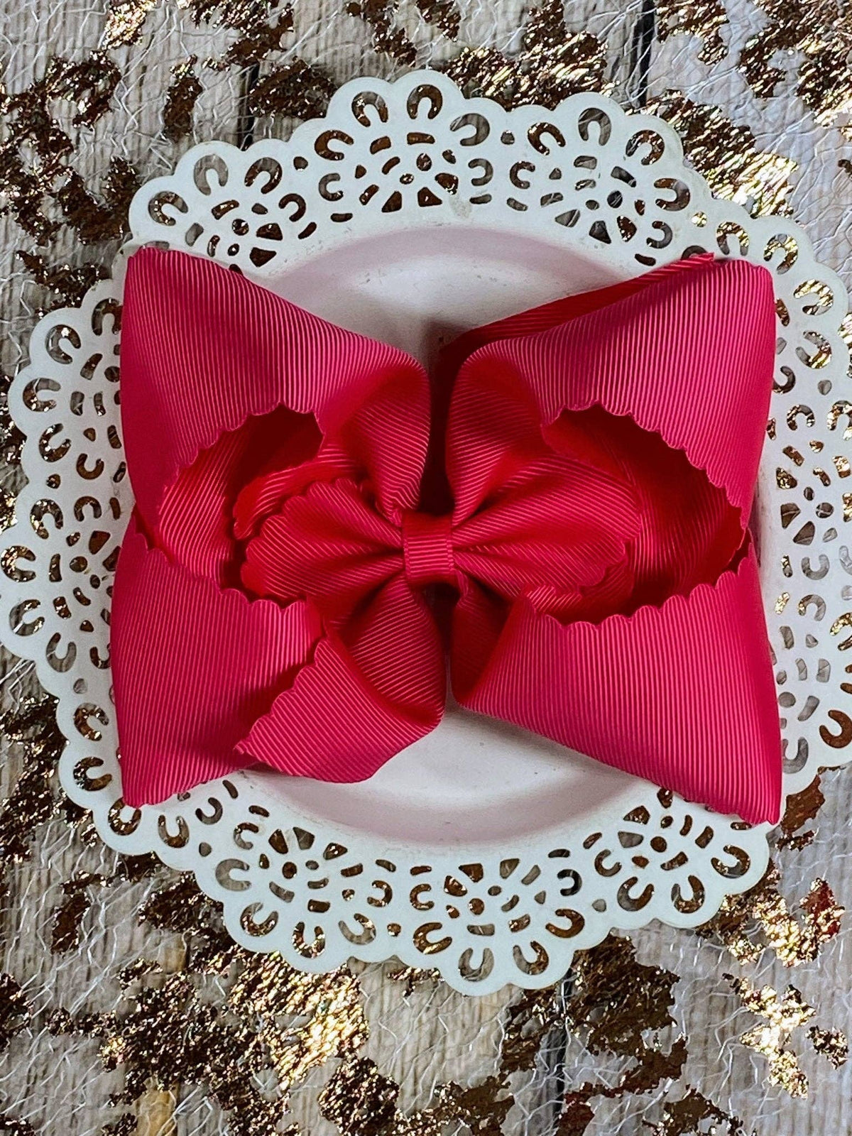 5.5" Oversize Scalloped Hair Bow | Clip or Headband: Black / Clip