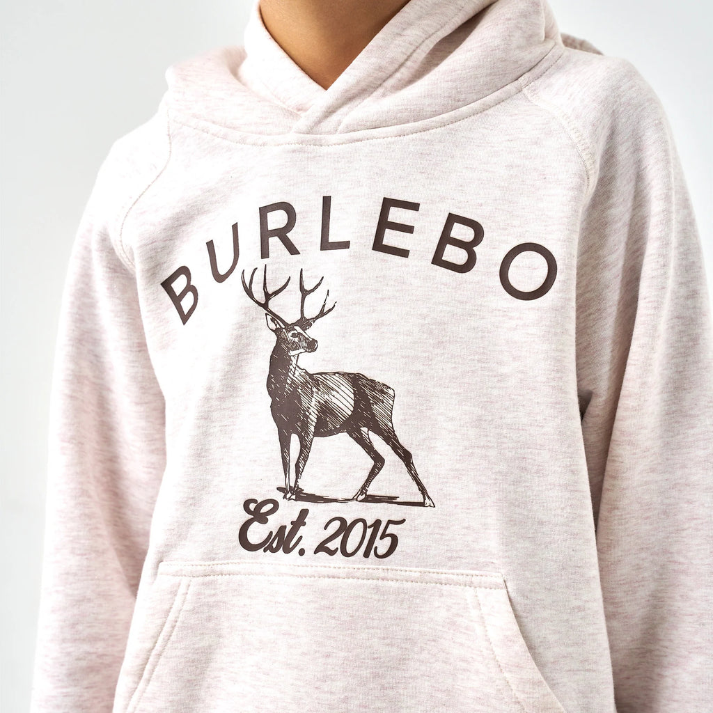 Burlebo Youth Fleece Hoodie - Whitetail Deer - Heather Oatmeal