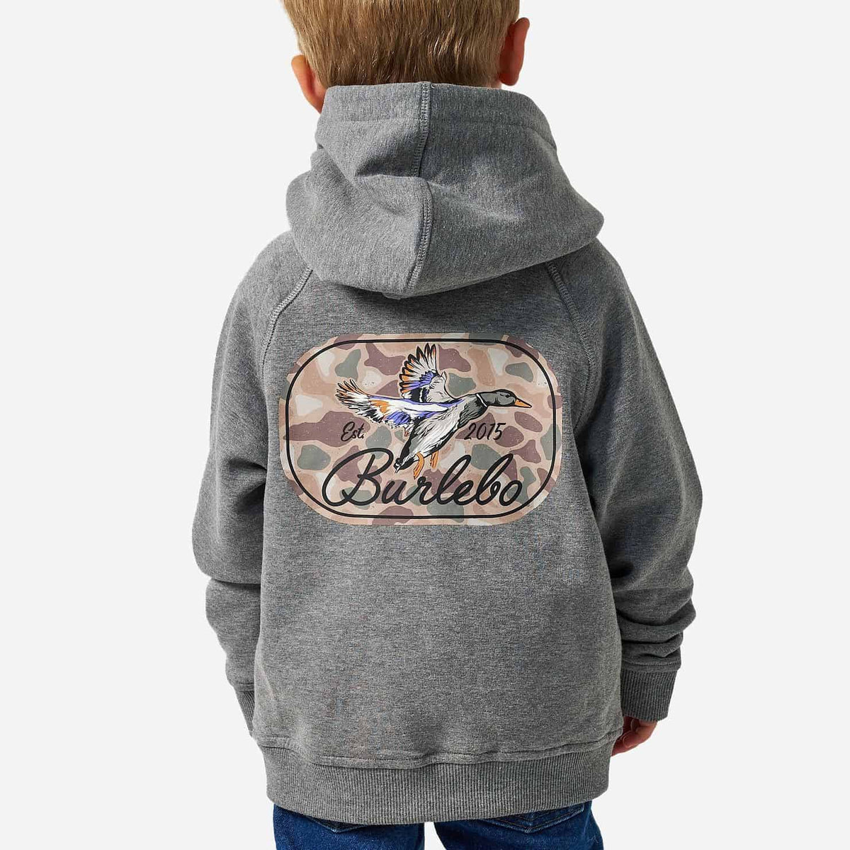 Burlebo Youth Fleece Hoodie - Ducks Flying In - Dark Heather Grey