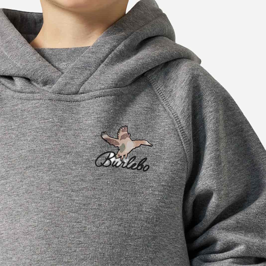 Burlebo Youth Fleece Hoodie - Ducks Flying In - Dark Heather Grey