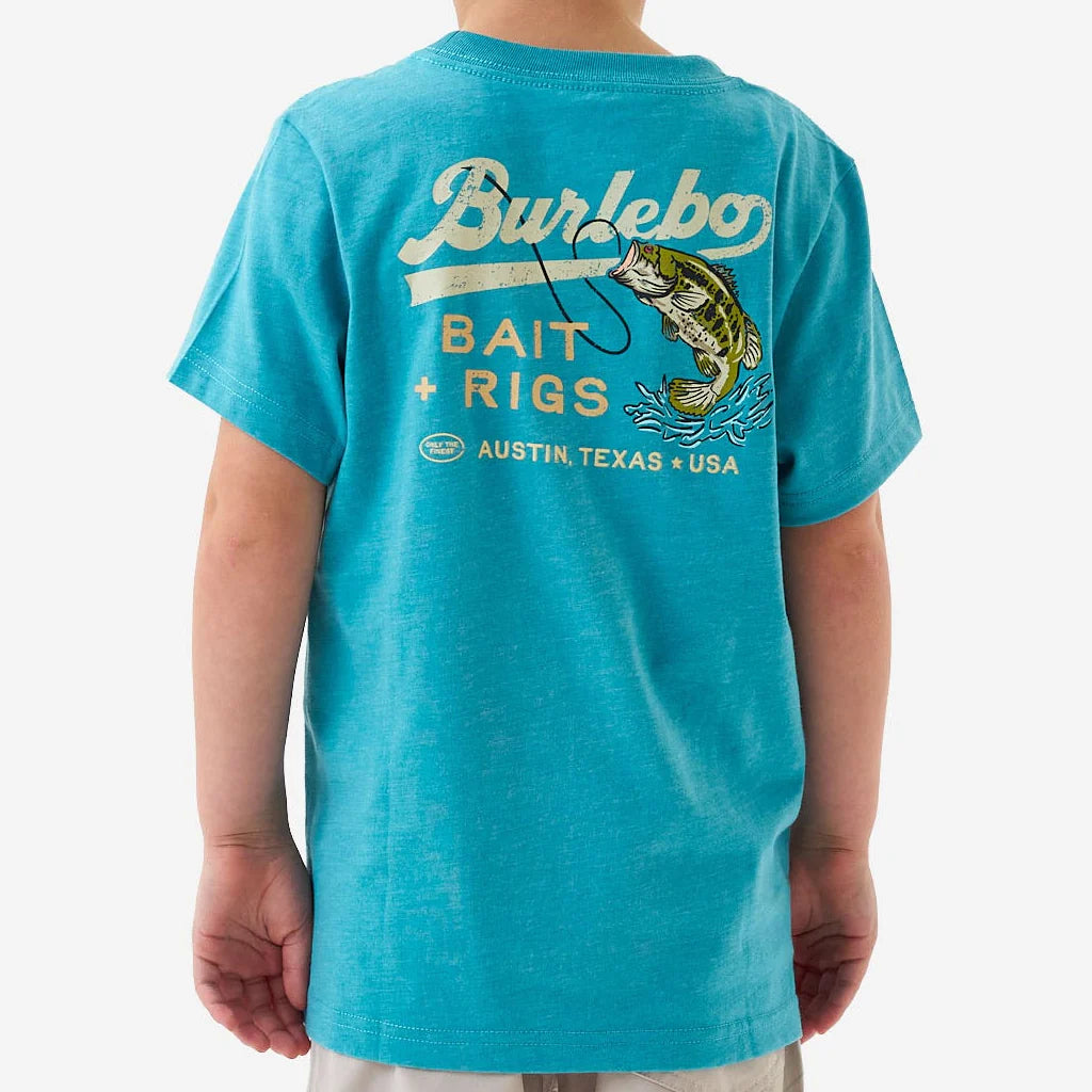 Burlebo Youth Short Sleeve Tee Bait and Rigs Cyan
