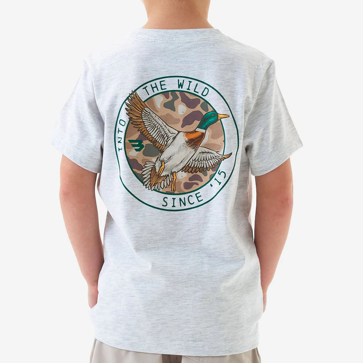 Bulebo Youth Short Sleeve Tee Camo Mallard Duck Ash Grey