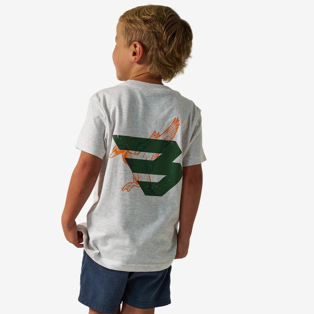 Burlebo Youth Short Sleeve Tee - Duck Flying B - Green Logo - Oatmeal