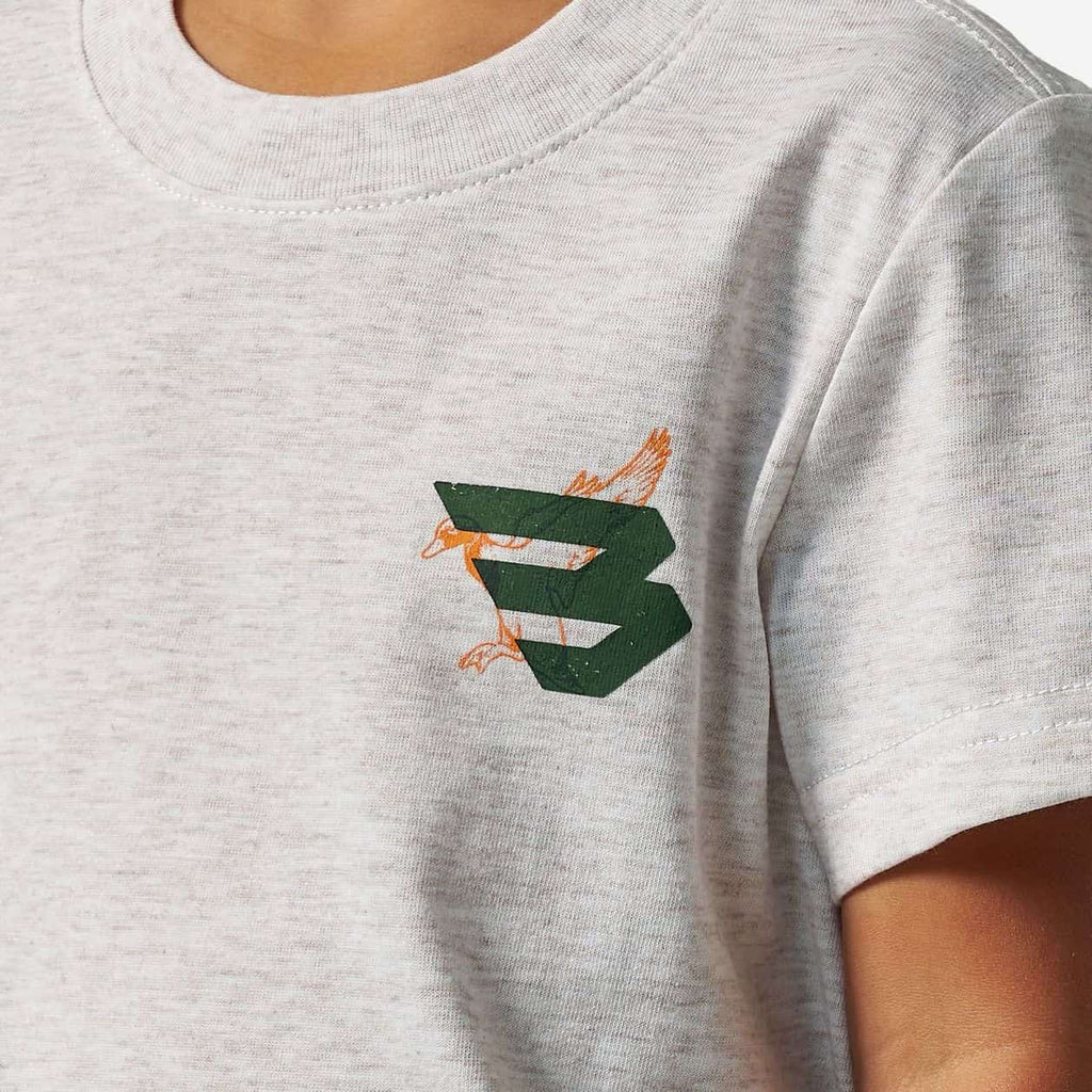 Burlebo Youth Short Sleeve Tee - Duck Flying B - Green Logo - Oatmeal