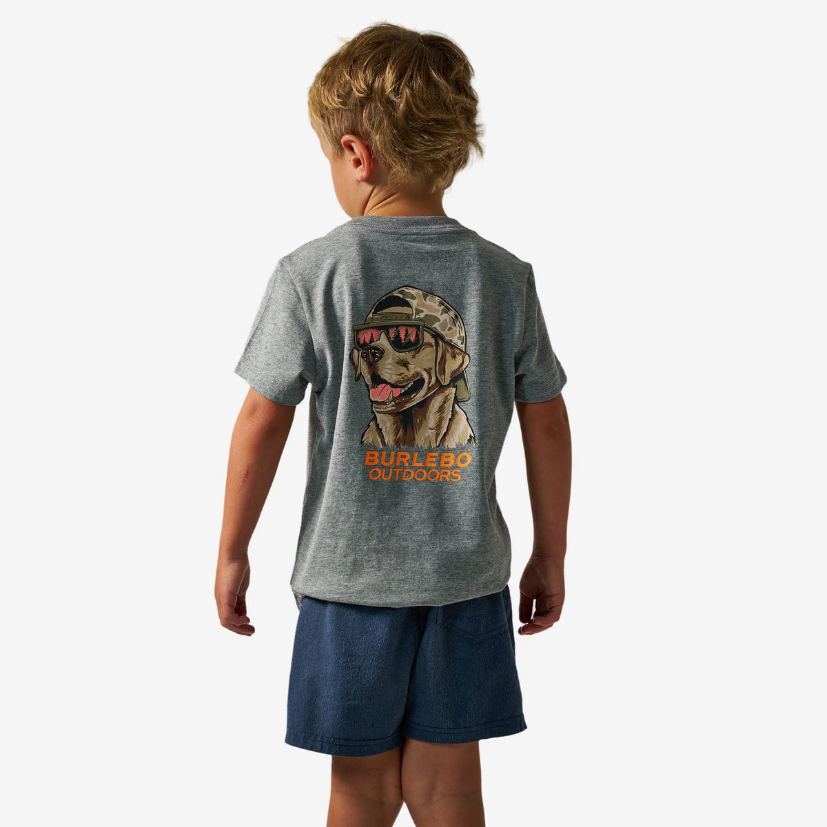Burlebo Youth Short Sleeve Tee - Mallard Camo Dog - Dark Heather Grey