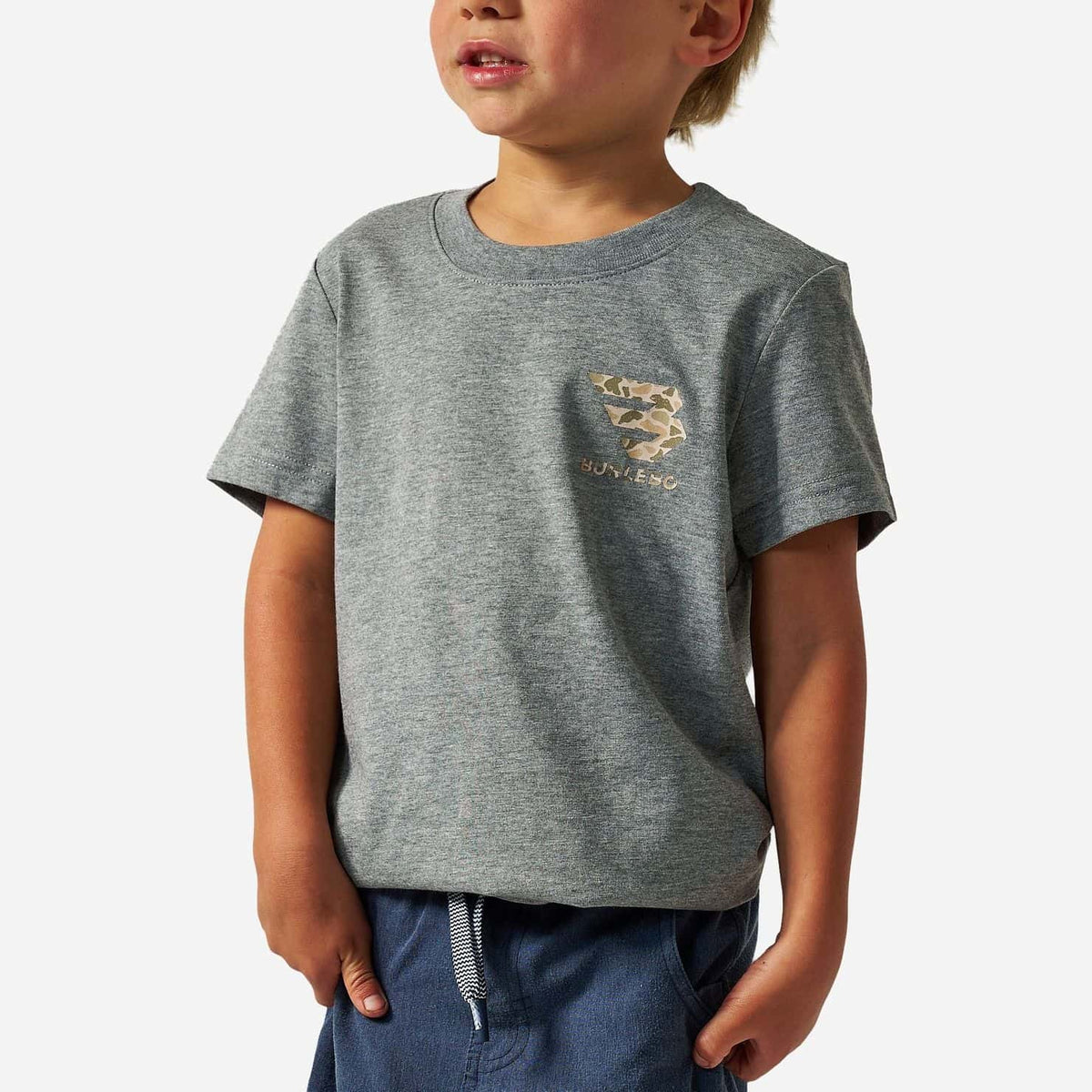 Burlebo Youth Short Sleeve Tee - Mallard Camo Dog - Dark Heather Grey