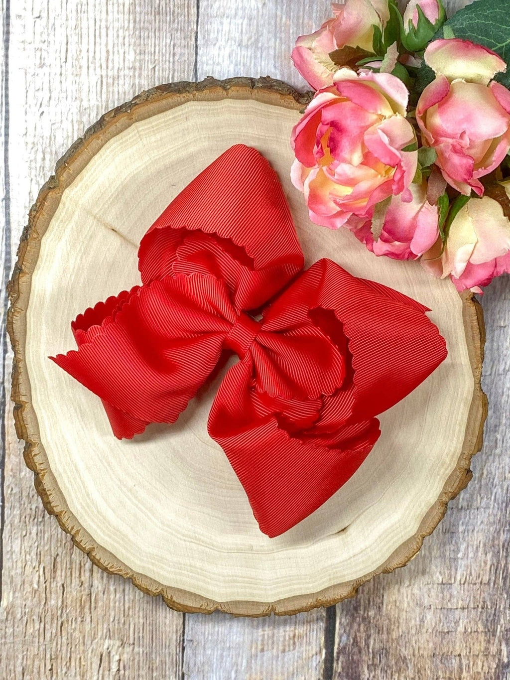 5.5" Oversize Scalloped Hair Bow | Clip or Headband: Black / Clip