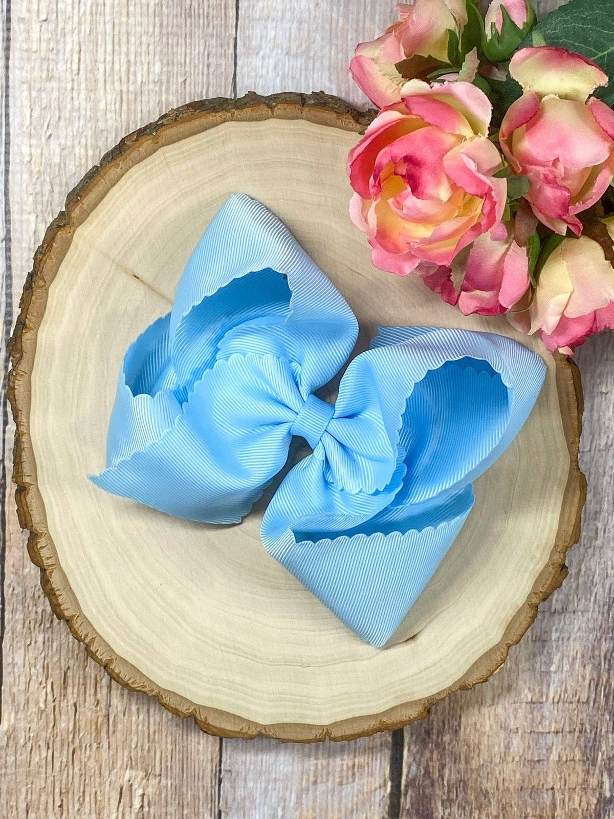5.5" Oversize Scalloped Hair Bow | Clip or Headband: Black / Clip