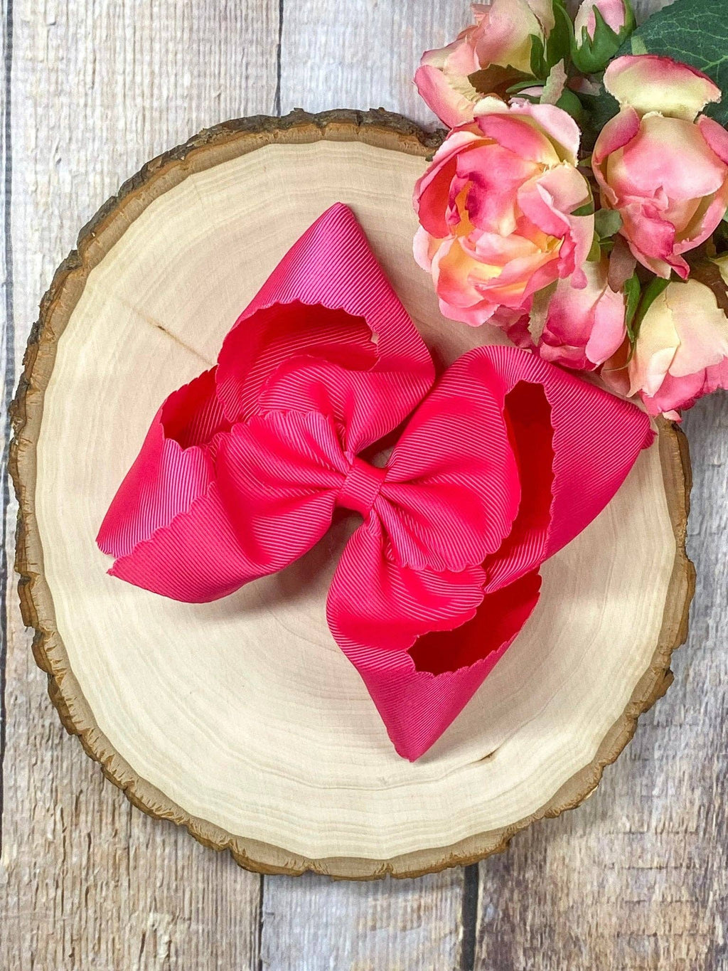 5.5" Oversize Scalloped Hair Bow | Clip or Headband: Black / Clip