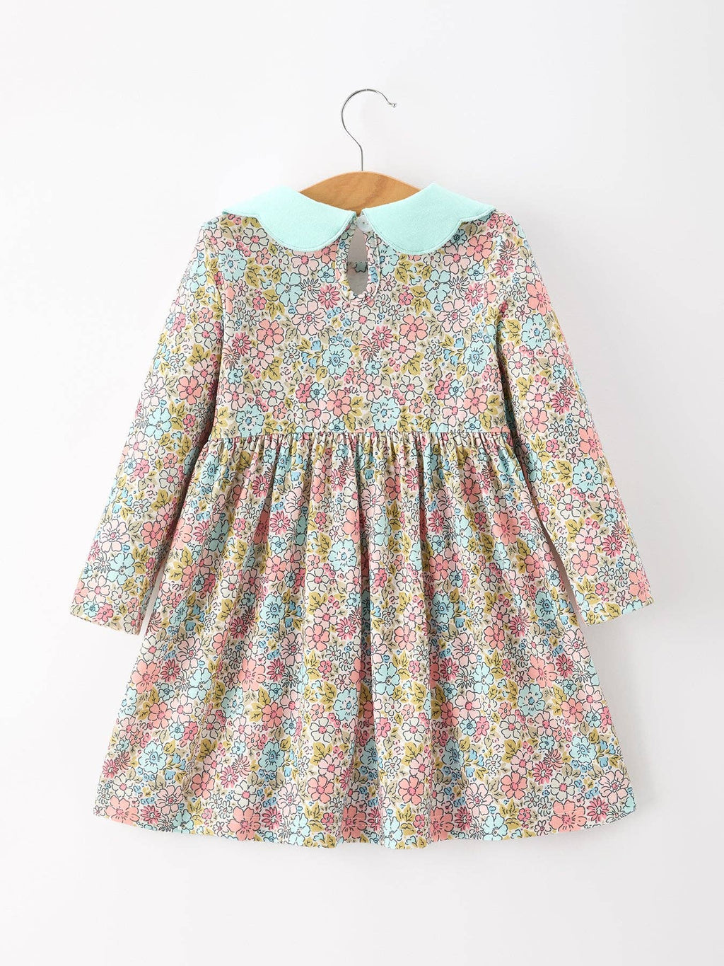 Mint Floral Girl Dress Petals Collar